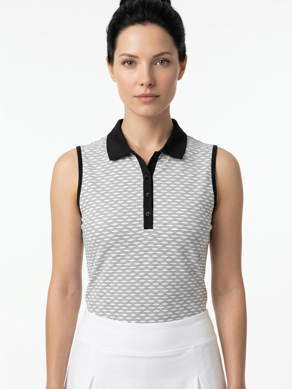 Sleeveless Golf Polo Tank in White with Black Trim